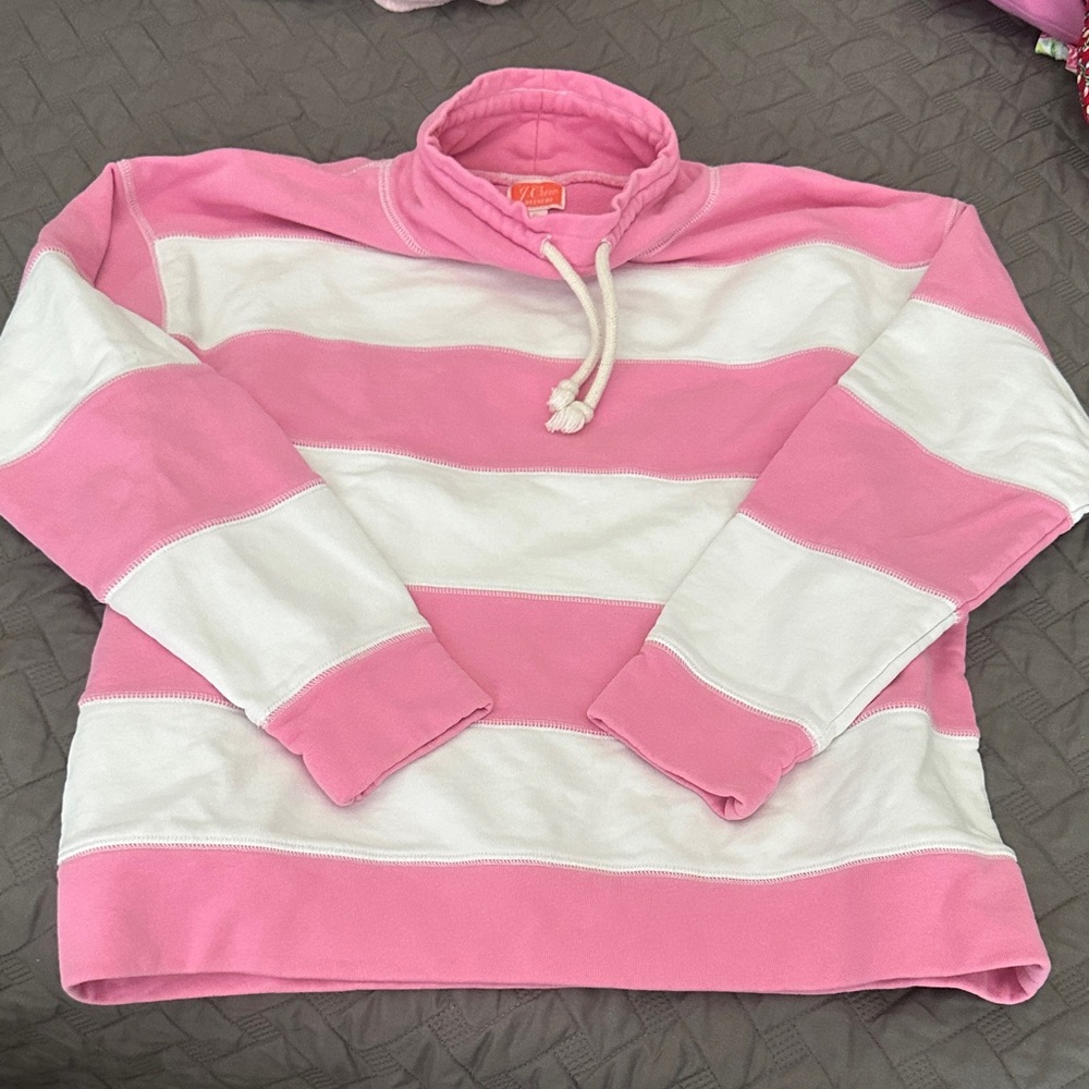J. Crew Pink and White Cowl Neck Sweatshirt